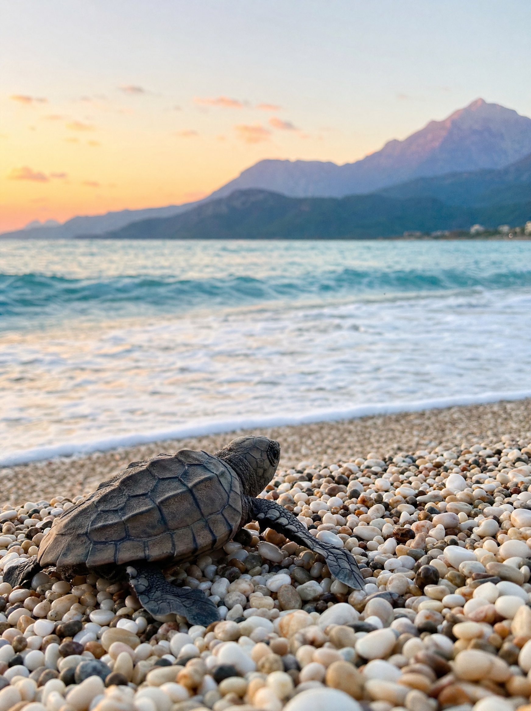 A loggerhead hatchling at Çıralı at dawn