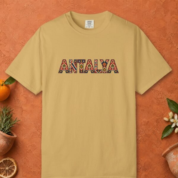 antalya-kilim-weave-letters-tee-mustard-front Antalya Kilim Weave Letters Tee
