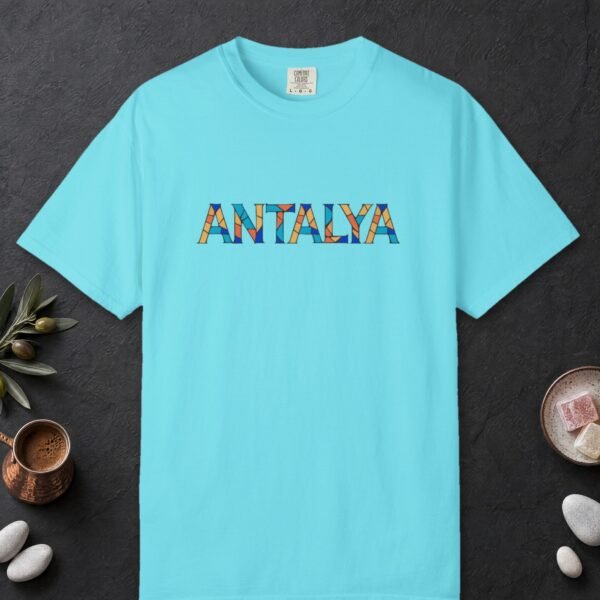 antalya-mosaic-color-letters-tee-lagoon-blue-front Antalya Mosaic Color Letters Tee