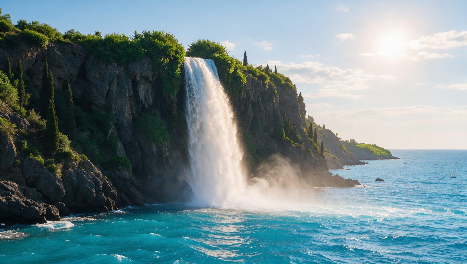 Duden waterfall falling into the sea at Antalya