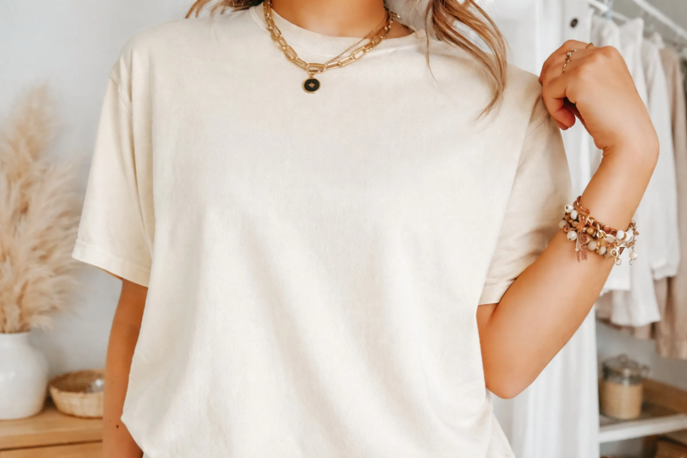 A garment-dyed Comfort Colors tee in Ivory, the soft uneven surface of pigment dye
